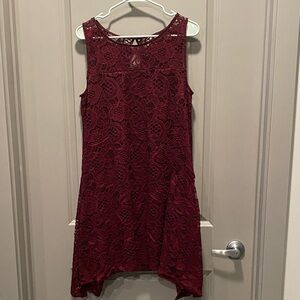 Robbie Bee Asymmetrical Lace Dress - Deep Red Size 16